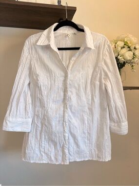 St John’s Bay White Embroidered Button-Front Women's Shirt Coastal